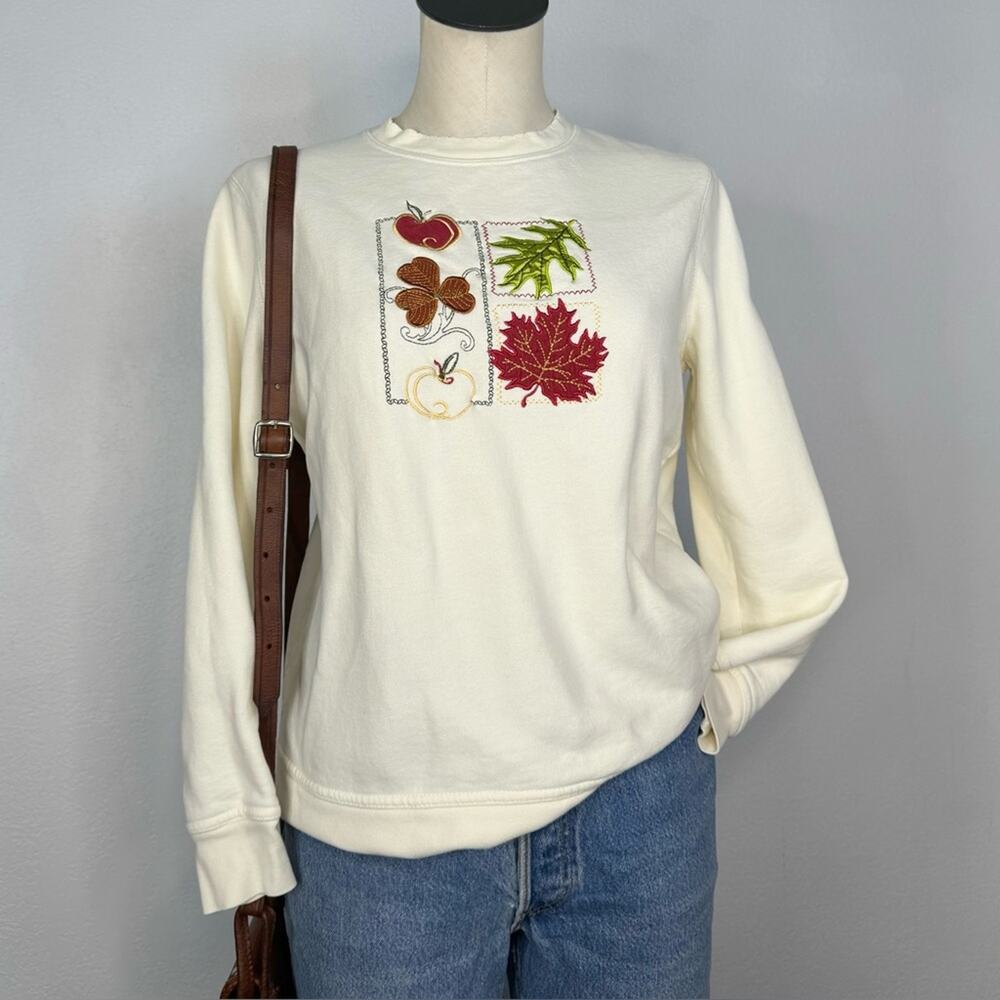 Vintage Fall Crewneck Sweatshirt Apples & Leaves Size Small